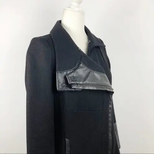 Rachel Roy Faux Leather Trim Collar Wool Blend Black Coat Jacket Size XS
