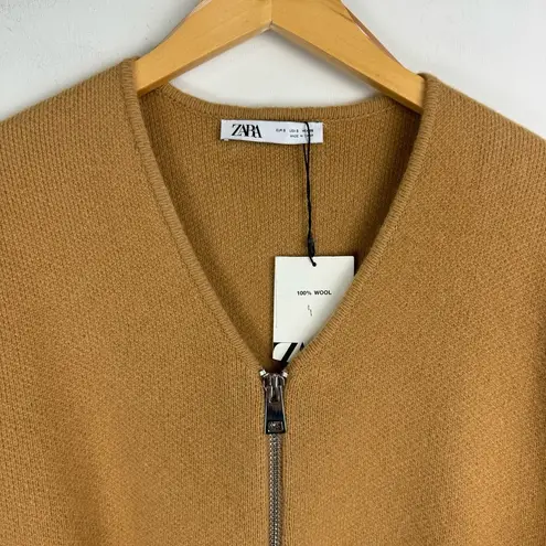 ZARA NWT  100% Wool Camel Zip Bomber Jacket Sz Small