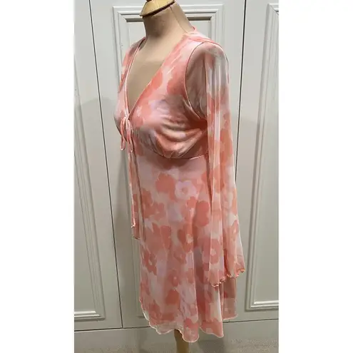 See You Monday Floral Mesh Empire Waist Dress Retro 70's Groovy