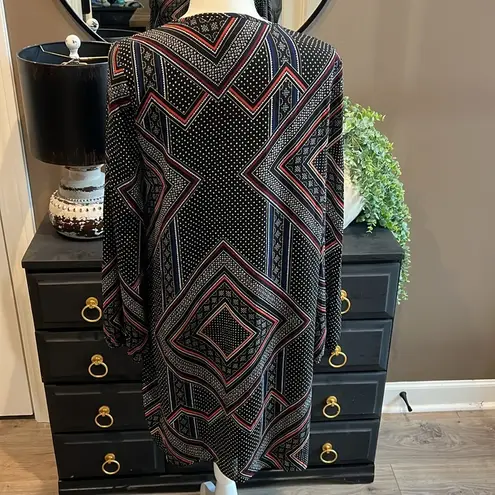 STYLE LONDON Black Print Keyhole Long Sleeve Shift Dress Size Large