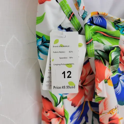 One Piece Kalawalk Womens Swimsuit Size 12 Multicolor Floral Low Back Ruffled