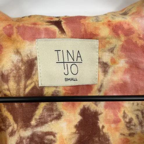TINA JO Tie Dye Linen Blend Blazer Jacket Orange Brown White Size S