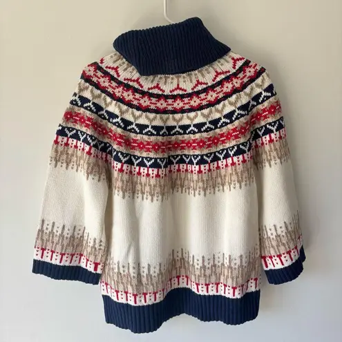 Lands’ End Ski Fair Isle Turtle Neck Sweater Wool Alpaca Cabin Fisherman Holiday Blue Size L