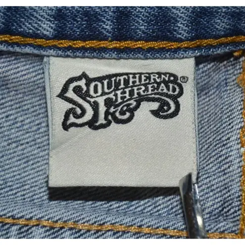 Southern Stitch Ladies Straight Leg Embroidered Denim Blue Jeans Size 33 33R