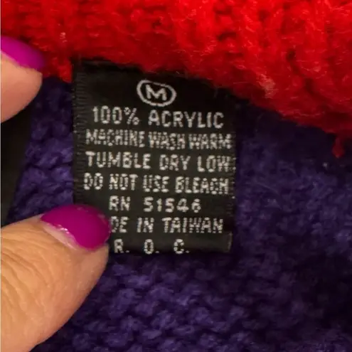 80’s RETRO Chunky knit Red and Purple Sweater by PASTA Size medium