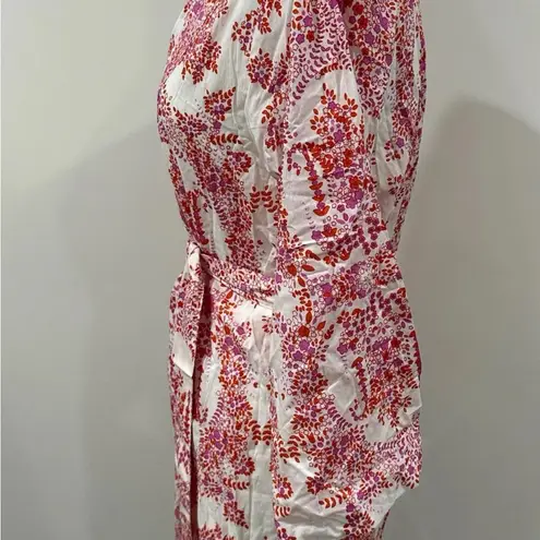 Anthropology Plum Pretty Sugar Kimono style Robe Pink White Floral Belted Size S