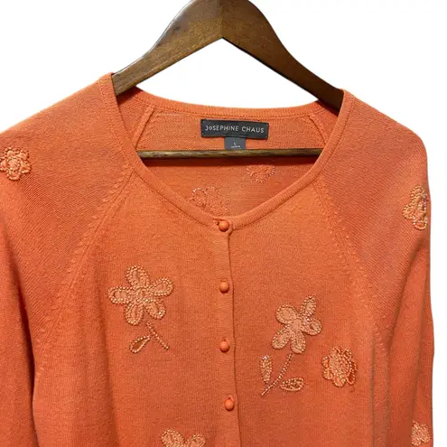 Josephine Chaus Y2K VTG Women Beaded Flower Cardigan L Peach Cottagecore Boho - Image 10