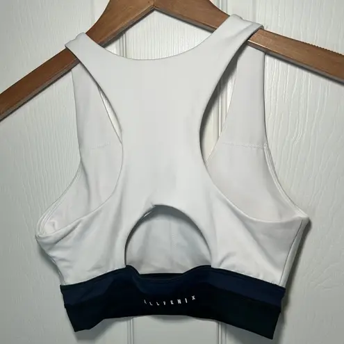 ALL FENIX White Racerback Sports Bra Deep Navy Band XS Athletic Fitness