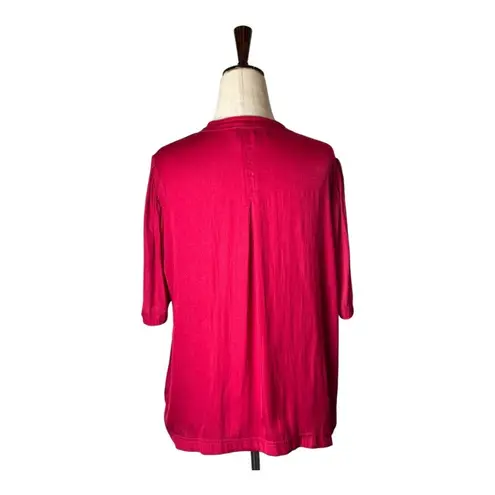 Evereve Shirt Women Large Pink Satin Split V Neck Flutter Sleeve Blouse Silky