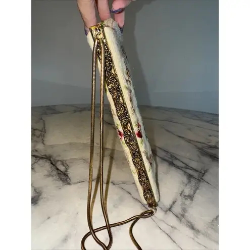 Handmade Vintage Needlepoint Mini Handbag Clutch Victorian Femme 9" Gold Frame