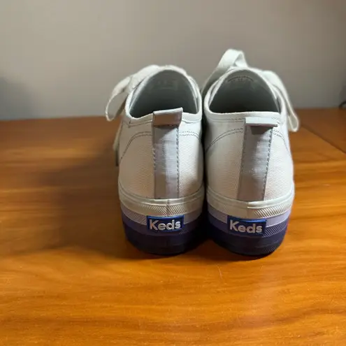 Keds  Tripple Up Lace Up Platform Sneaker Blue White Stripe Canvas Shoe W8