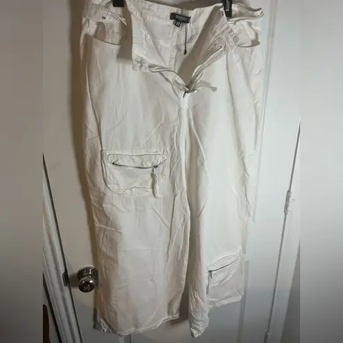Missguided Plus White Zipper Tactical Cargo WideLeg BaggyLounge Pants Pockets 18