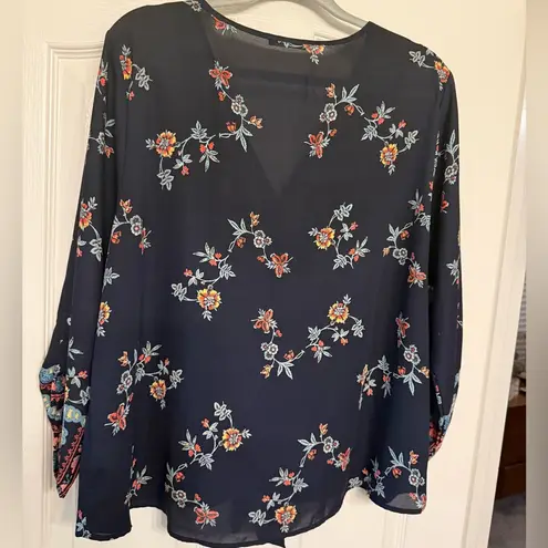 West Kei Floral Navy Blouse with Tie Front