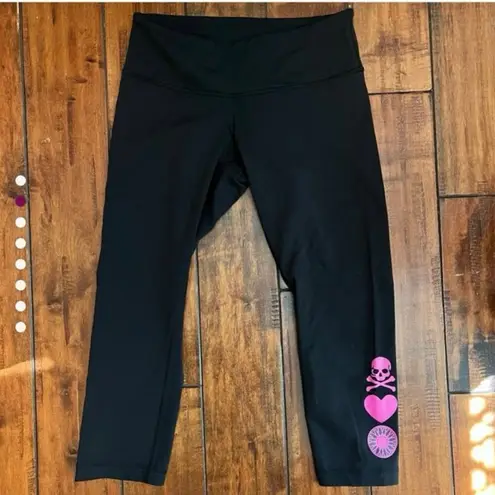 Lululemon Soulcycle Skull Heart Wunder Under Crop Leggings Sz 4 Black
