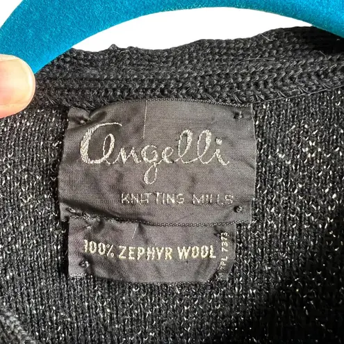 Vintage Angelli Zephyr Wool Black & Silver Floral Knit Cardigan