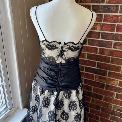 80s 90s Vintage Tea Length Black Lace Spaghetti Strap Dress Junior Prom Cosplay Size undefined