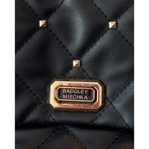 Badgley Mischka Purse Shoulder Bag Black Quilted Gold Chain Pockets