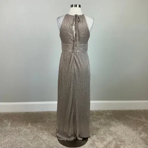 R & M Richards Sparkly Halter Long Column Evening Gown Gold Size 6 Formal Dress