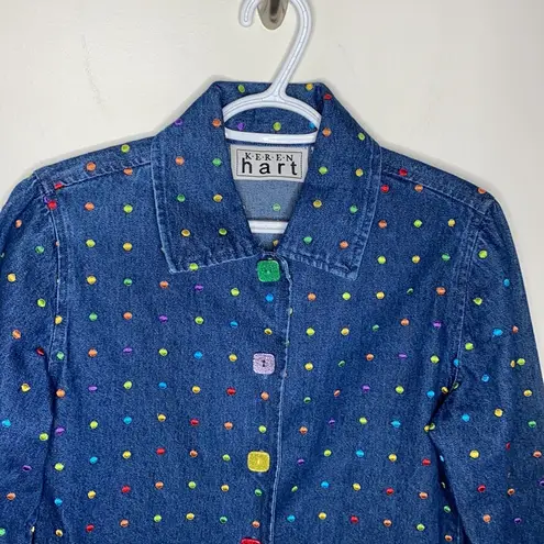 Keren Hart rainbow embroidered denim jacket size S