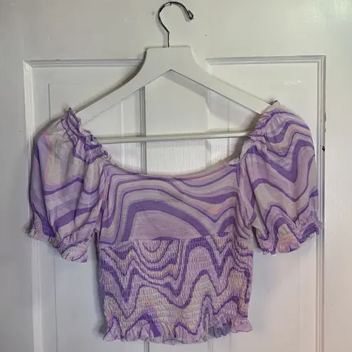 Urban Outfitters  Y2k Purple Crop Top Graphic Short Sleeve Top NEW W-525 Sz XS