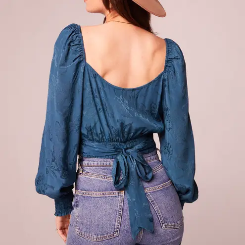 Band Of The Free New Floral Faux Wrap Long Sleeve Crop Top Deep Teal Size Medium