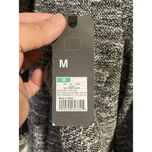 MOSSIMO Cropped Jacket Womens M Open Front Black White Rayon Leather Zippers Gray Size M