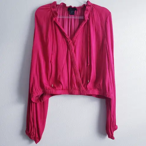 Rachel Roy Mock Wrap Long Sleeve Hot Pink Blouse Top Size XL