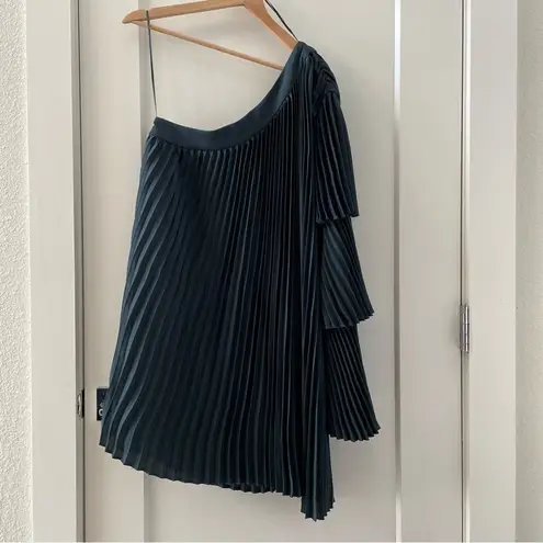 Keepsake Off The Shoulder Dress Pleats Mini Dress Bottle Green Size M Size M