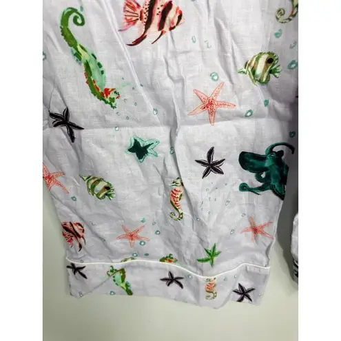 Hill House The Skylar Linen Pants in Sea Creature Women's MED NWT Nautical Beach Purple