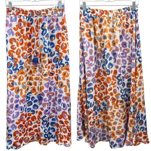 Farm Rio Anthropologie Vibrance Maxi Skirt Multicolor Pastel Leopard Boho Tassel