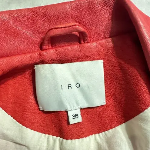 IRO Luiga Cropped Moto Jacket Women 36 Red Silver Double Zip Button Long Sleeve