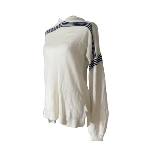 Vintage 70s Bronson Anchor Hooded Sweater White Blue Stripe Nautical Sz Small