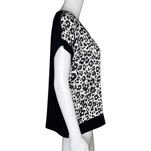 Sympli Shirt Womens 4 Black White Animal Print Satin Dolman Top Bold Edgy Unique