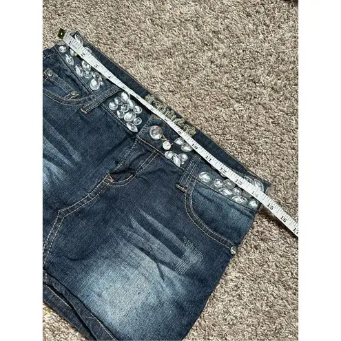 vintage y2k truce mirco mini jean denim skirt rhinestone bejeweled waist size 2 Blue