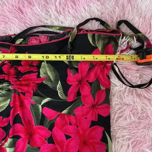 Hawaiian Halter Maxi Dress Red Hibiscus Black Tropical Summer Resort Size M