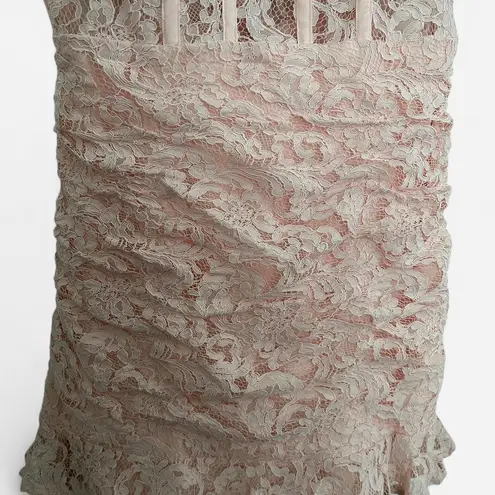 Bardot Danni Lace corset waist mini dress with frill hem in soft pink lace M