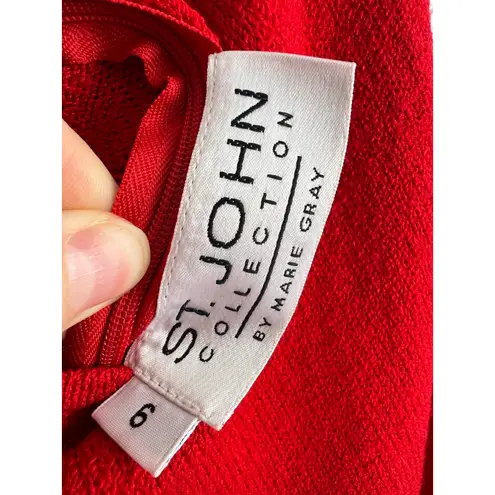 St. John Collection Red Knit Sleeveless Sheath Dress 6 Holiday Festive