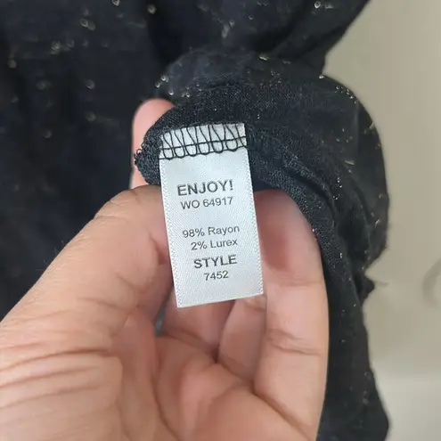 Michael Stars Black Gold Metallic Threads Short Sleeve Asymmetrical Top Y2K OS