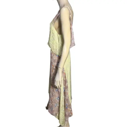 Rebecca Taylor Sz 6 8 Pale Yellow Floral Print Silk Chiffon Open Back Midi Dress