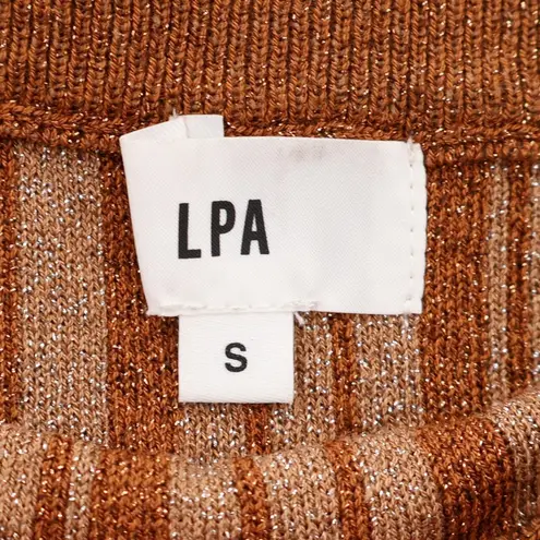 LPA Revolve Vance Midi Knit Skirt Metallic Stripe Bronze Gold Pearl Size S