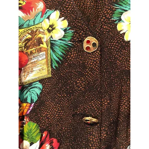 Vintage 90s CAROLE LITTLE Womens Wrap Side Split Maxi Skirt Set Tropical Sz S Black