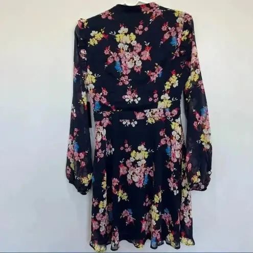 LULUS In The Flowers Navy Blue Floral Print Long Sleeve Skater Dress Size S Black