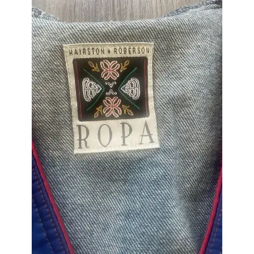 Hairston Roberson ROPA VTG Sz L Denim Embroidered Jacket Western USA LG Aztec Blue