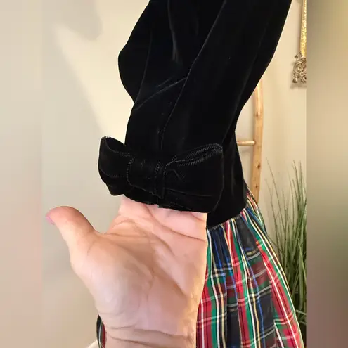 Joan Leslie Vintage 80S Paper Tag Velvet Top Plaid Skirt Dress 4P Red