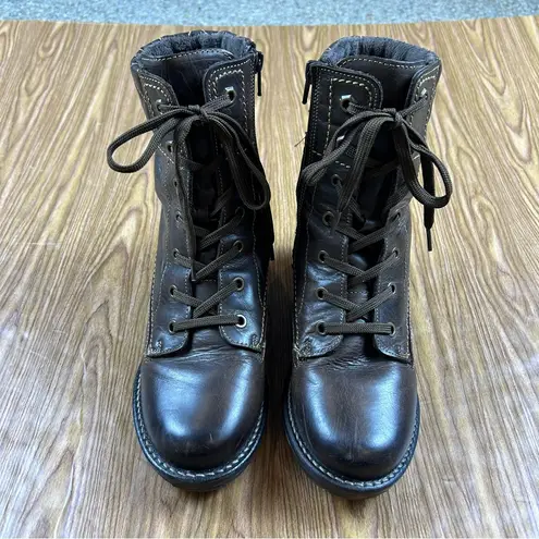 Taos Factor Quilted Leather Combat Boots Chocolate Brown