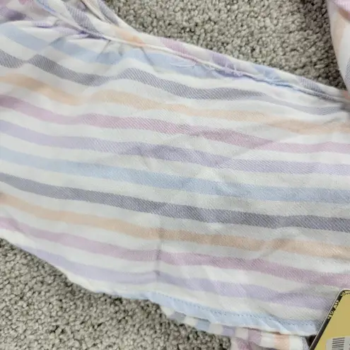 Vintage Havana Crop Top Womens Large Multicolor Stripe Smocked V Neck Button NWT