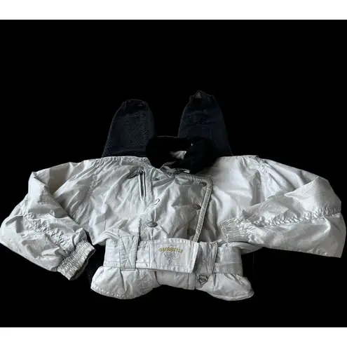 Obermeyer Vintage Ladies Ski Suit Sz 10 Iridescent 1 Piece Stirrups Embr…