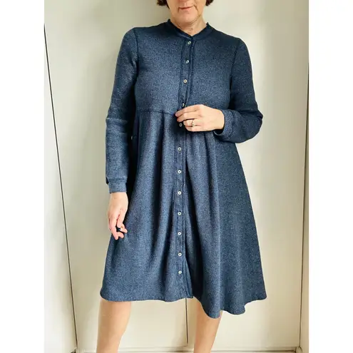 Vintage 90s Cottagecore Blue Thermal Dress Womens Medium Baby Doll Cozy Winter