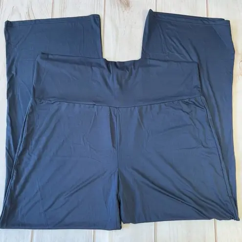 White Mark Navy Blue Straight Leg Yoga Pants with High Fold Over Waist Size 3XL