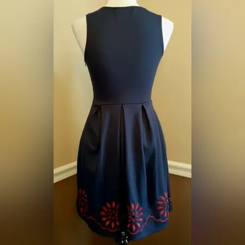 Mystic Navy Blue With Red Embroidery Pleated Skirt ModCloth Dress by Retro PinUp